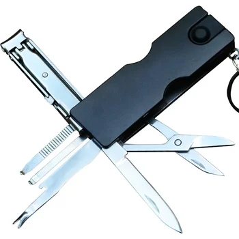 Нов Джобен ключодържател с Ножица, Фенерче, Инструменти, Мини-Ключодържател, Нож, Led Светлини, Машина за рязане на нокти, Ножица, оборудване за къмпинг