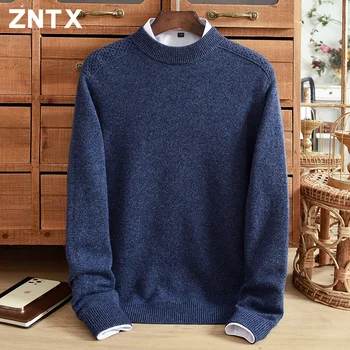 Нов зимен чист вълнен пуловер, мъжки дебел прозрачен поло, на база случаен вязаный топъл пуловер, пуловер средна възраст, по-голям размер