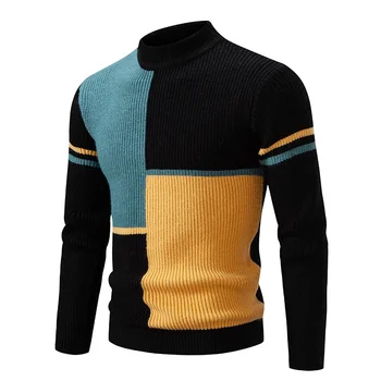 Нов мъжки есенно-зимния случайни топъл пуловер с врата, вязаный пуловер, блузи, мъжки дрехи