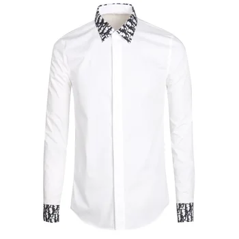Нова мъжка риза с дълги ръкави Fashion Fit Leader контрастен цвят, цели черно-бяла риза голям размер