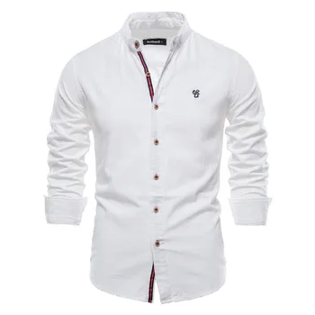 Новата пролетно мъжка риза от 100% памук, Однотонная мъжка риза с високо качество, с дълъг ръкав, мъжки ежедневни ризи с ревери