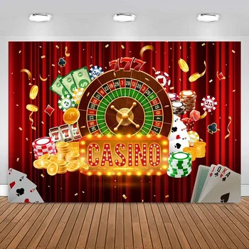Нощен фон казино за парти по случай рожден ден в Лас Вегас, игра на зарове, на червен фон за снимки, банер игрални автомати, бижута, банер