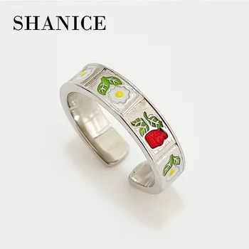 Отворен пръстен SHANICE от корейски сребро S925 проби, просто тайно пръстен с лайка и роза, сетчатое пръстен ниша на известни личности