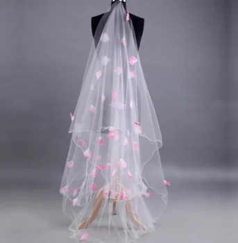 Розови воали за младоженци с 3D Цветя 3 м Однослойная Воали на Поръчка 2024