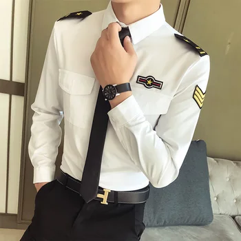 Светският мъжки корейската риза с дълги ръкави Ktv Camisa Masculina Slim Fit, облегающая работна форма, риза фризьор бял цвят