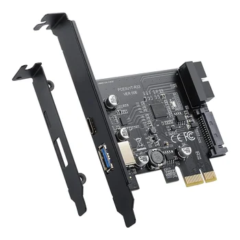 Такса адаптер PCI-E 1X USB 3.2 Gen1 USB3.2 Type-C на предния панел, 2 порта разширение (тип C + тип A)