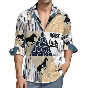 Триъгълен риза под формата на кон, Ежедневни ризи с домашен любимец принтом, градинска дрехи с графичен дизайн, блузи с дълъг ръкав, есенна реколта дрехи голям размер