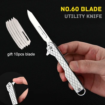Универсален нож с острие № 60 за рязане на хартия EDC Сгъваем нож от неръждаема стомана със сменяеми остриета Преносими джобни ножове за сигурност