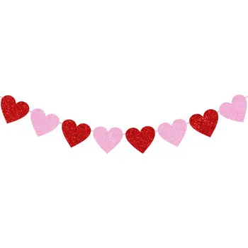 Флагове за украса за Св. Валентин, венец във формата на сърце с пайети, сватбена украса за Св. Валентин, направени със собствените си ръце, за да улици
