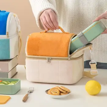 Чанта за съхранение на продукти за пикник с голям капацитет, чанта за обяд, премахва неприятната миризма, запазва топлината, лесно за почистване, двупластова, за разходки