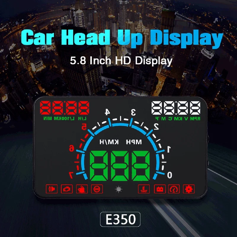 Кола дисплей E350, главоболие дисплей OBD HUD, Скоростомер, Универсални сменяеми Аксесоари - 3