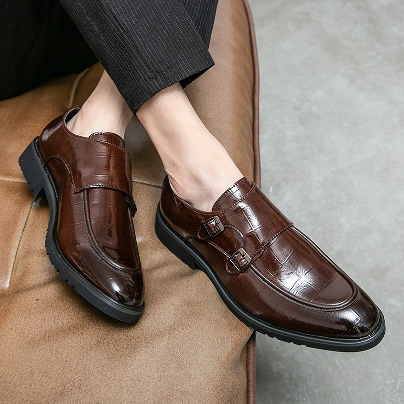 Нова мъжка Луксозна Официалната обувки от Висок клас За Бизнес Срещи, Ежедневни Универсална обувки За Официални Партита, Удобни обувки Lefu с двойни копчета - 3