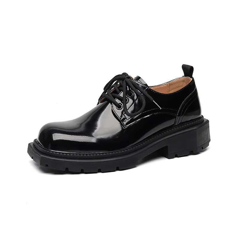 мъжки модни обувки от лачена кожа, маркови дизайнерски oxfords с квадратни пръсти, обувки за парти, банкет рокля, черна стилни обувки на платформа, мъже - 5