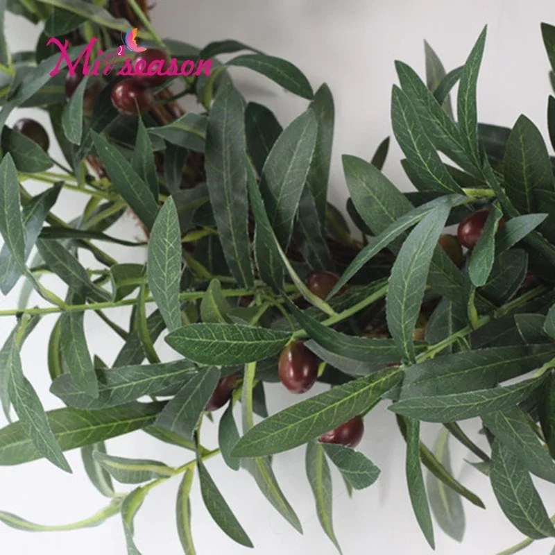 Зелен венец от изкуствени маслиновите плодове Имитация на растенията Маслина лист Домашно Сватбена Украса Фалшив Цвете Коледна монтиране на Врата с Висулка - 5