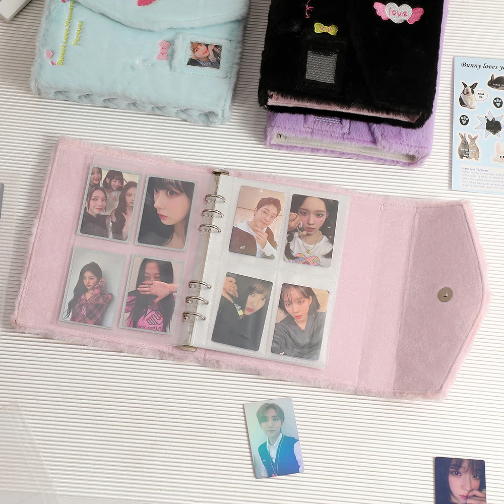 Корейски плюшено корици формат А5, държач за фотокарточек, албум Kawaii, бележник за съхранение на снимки, карти, Kpop, джобове на ръкавите, канцеларски материали, ученически пособия - 3