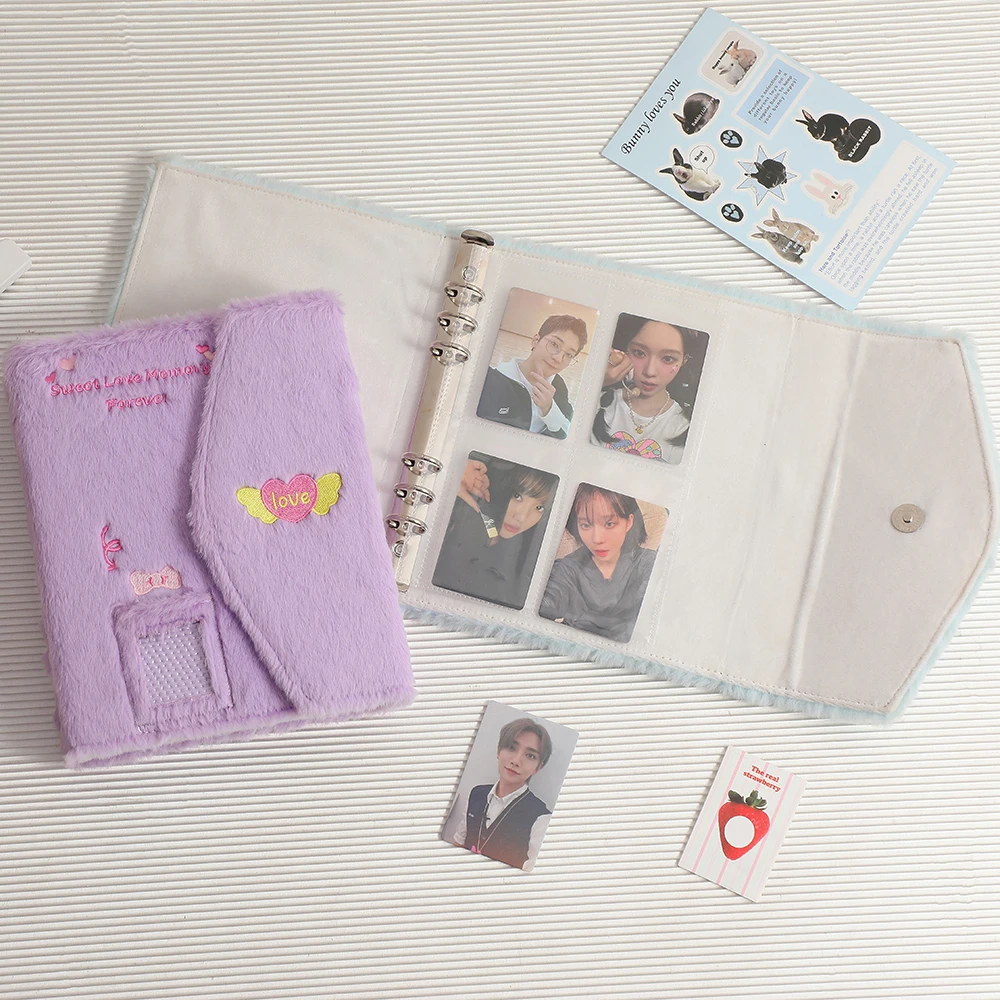 Корейски плюшено корици формат А5, държач за фотокарточек, албум Kawaii, бележник за съхранение на снимки, карти, Kpop, джобове на ръкавите, канцеларски материали, ученически пособия - 5