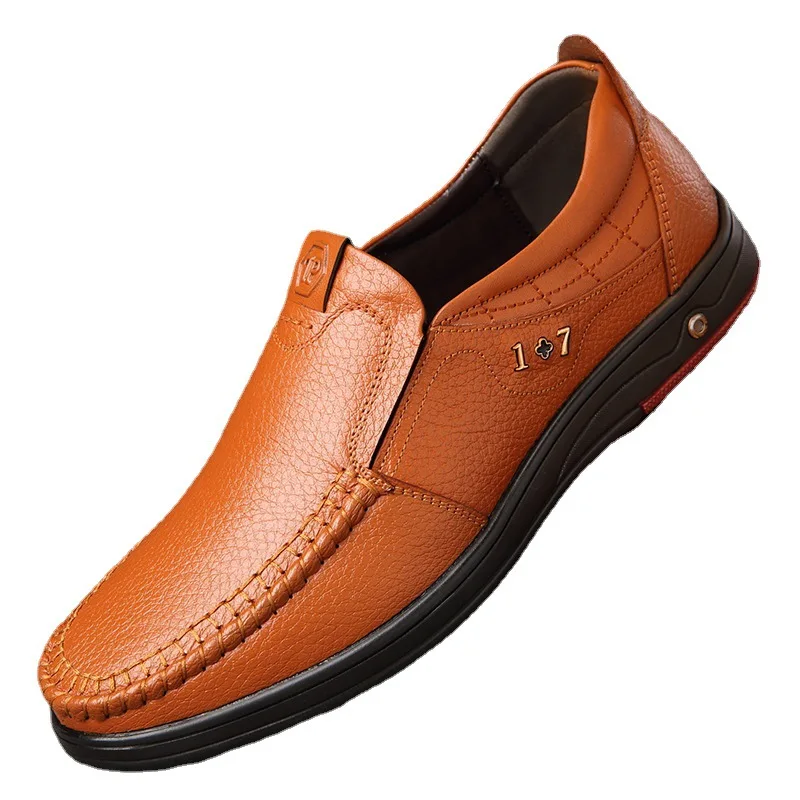 Мъжки обувки от телешка кожа голям размер, обувки на средна възраст, бизнес и ежедневни нескользящая обувки-боб, мъжки кожени обувки, мъжки ежедневни обувки - 5