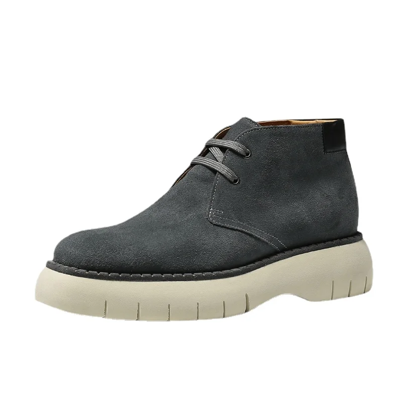 Мъжки обувки-дезерты, дизайн в британския ретро-стил, Ботуши от естествена кожа на дебелото платформа, Велур ежедневни кратки обувки, мъжки - 1