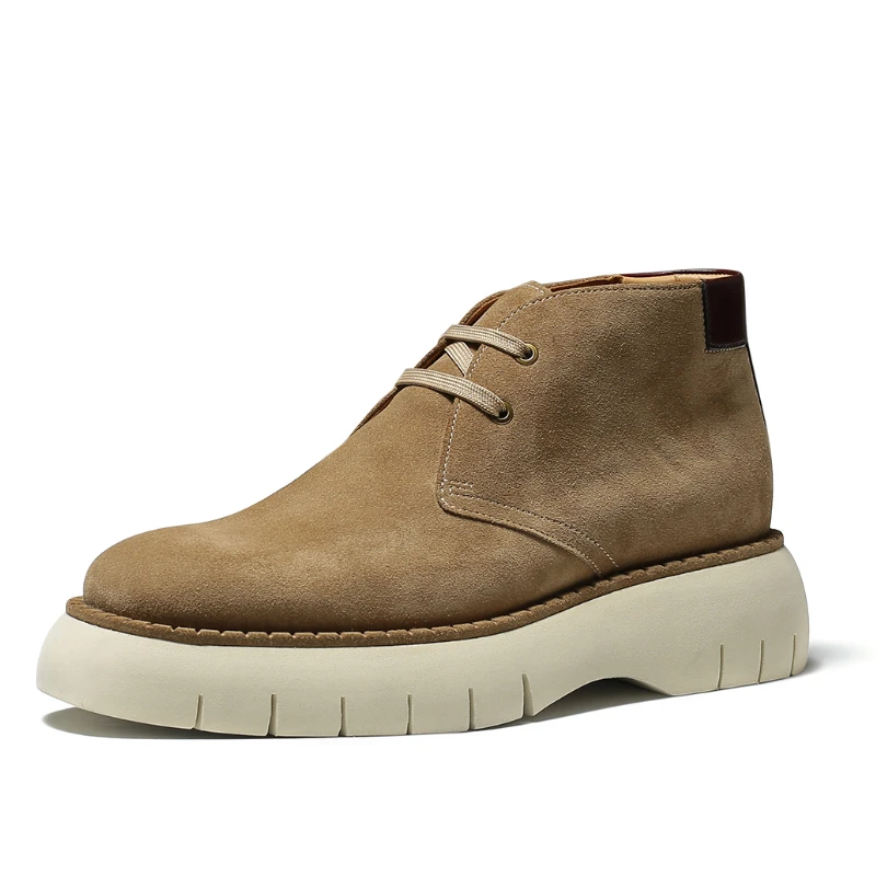 Мъжки обувки-дезерты, дизайн в британския ретро-стил, Ботуши от естествена кожа на дебелото платформа, Велур ежедневни кратки обувки, мъжки - 3