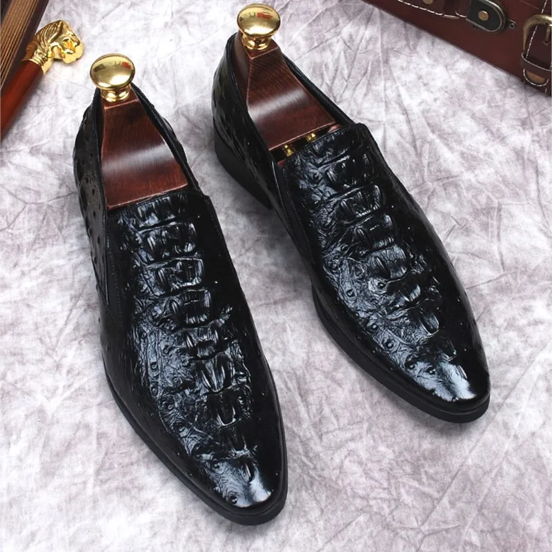 Ръчно изработени обувки от естествена телешка кожа, мъжки официални сватбени модела обувки с шарките на крокодилска кожа, лоферы, оксфордские обувки с остър пръсти - 1