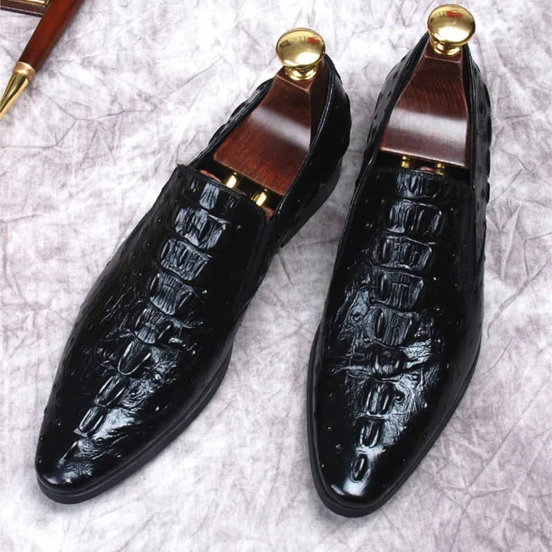 Ръчно изработени обувки от естествена телешка кожа, мъжки официални сватбени модела обувки с шарките на крокодилска кожа, лоферы, оксфордские обувки с остър пръсти - 2