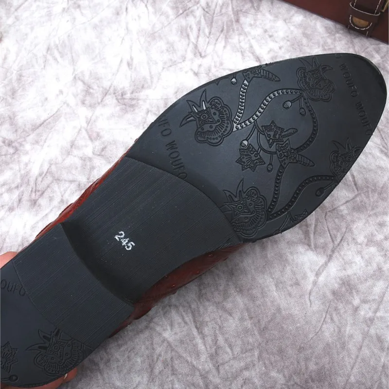 Ръчно изработени обувки от естествена телешка кожа, мъжки официални сватбени модела обувки с шарките на крокодилска кожа, лоферы, оксфордские обувки с остър пръсти - 5