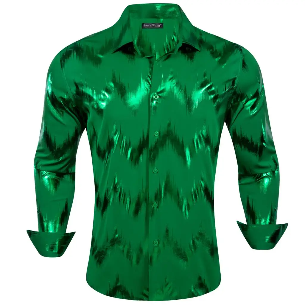 Луксозни светски ризи за мъже в непрекъсната лента в зелен цвят с дълъг ръкав, Приталенные мъжки блузи, ежедневни блузи с отложным яка Бари Уонг - 0