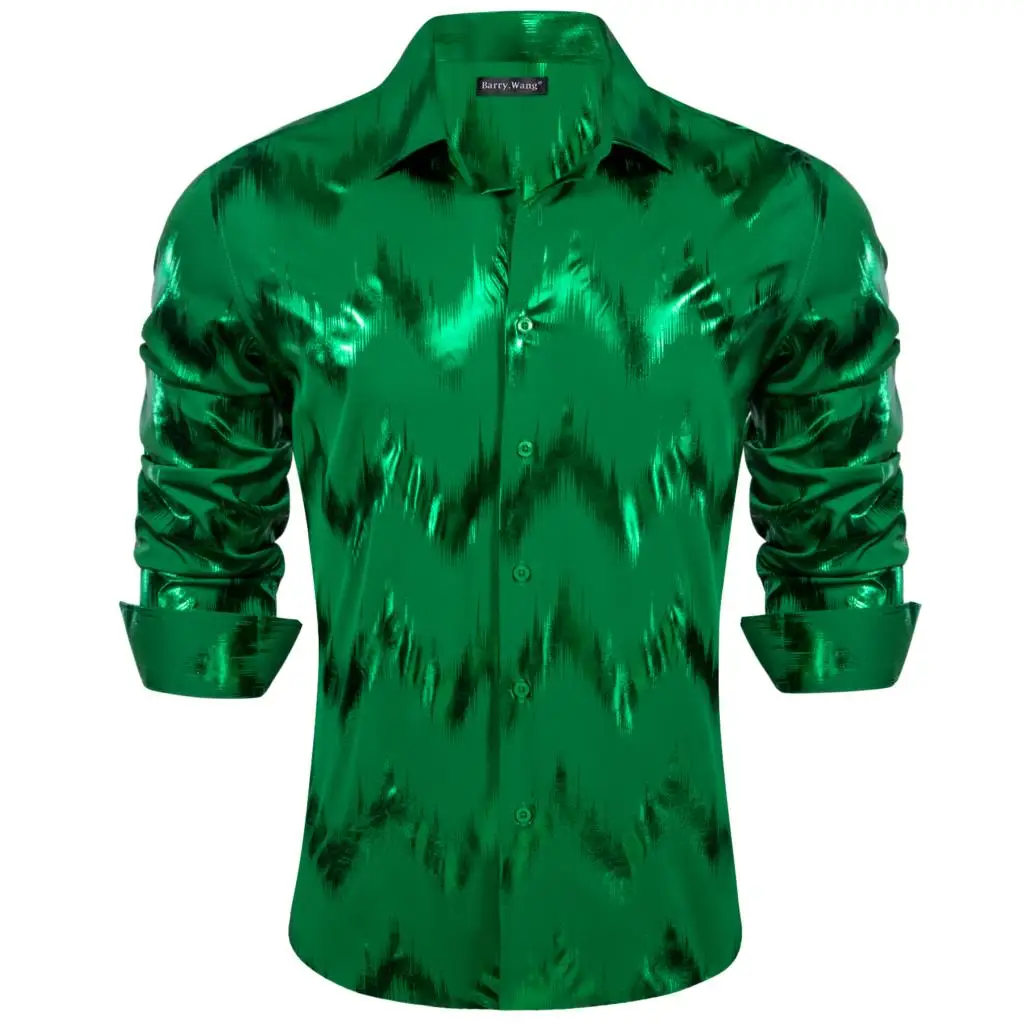 Луксозни светски ризи за мъже в непрекъсната лента в зелен цвят с дълъг ръкав, Приталенные мъжки блузи, ежедневни блузи с отложным яка Бари Уонг - 1