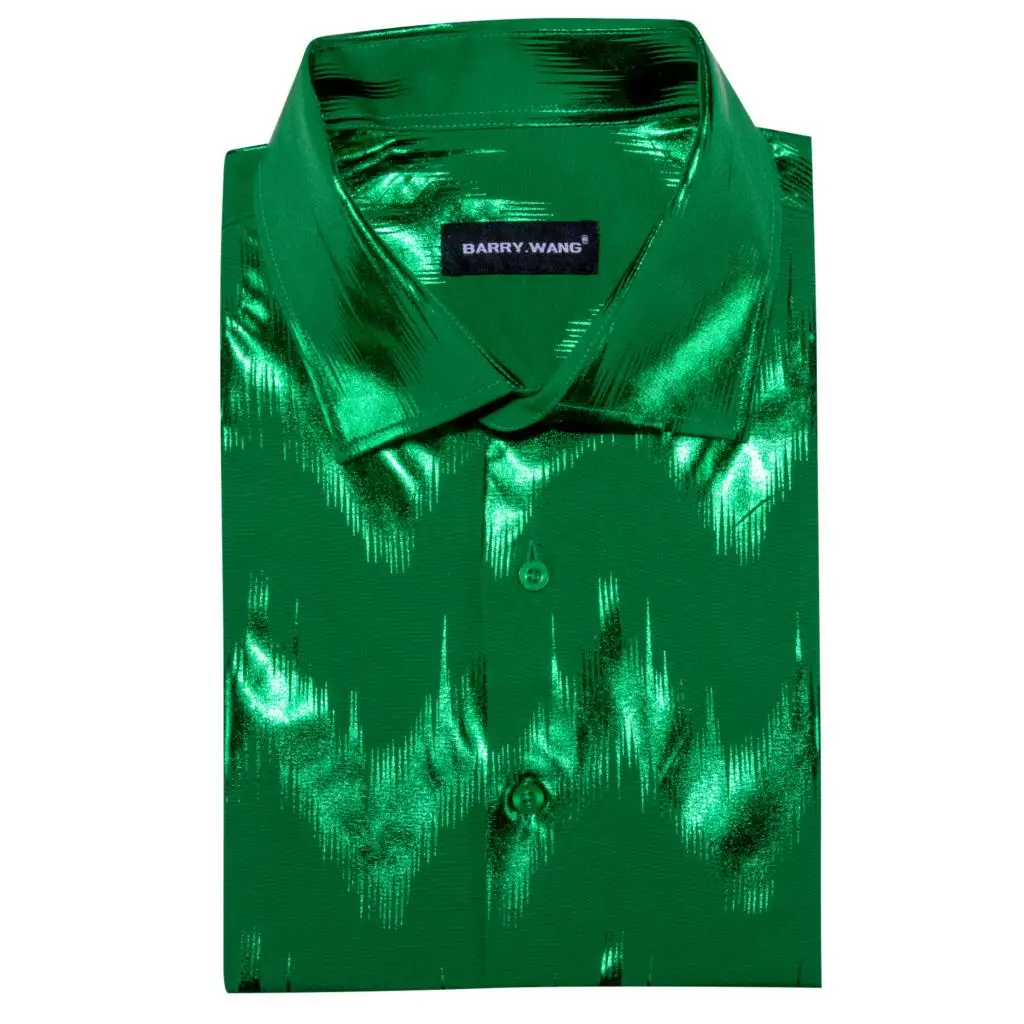 Луксозни светски ризи за мъже в непрекъсната лента в зелен цвят с дълъг ръкав, Приталенные мъжки блузи, ежедневни блузи с отложным яка Бари Уонг - 3