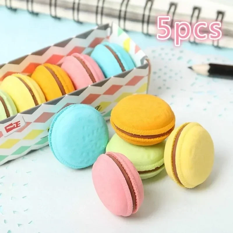 5шт Цветни гумени ластиков за творческа корекция Kawaii Macaron, подарък за момичета, канцеларски материали, Ученически принадлежности, Сладки канцеларски материали - 1