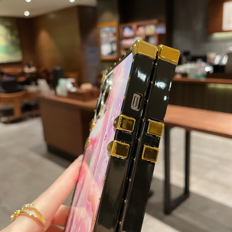Луксозен калъф в стил гланц фолио с мраморни вложки за LG Stylo 7 6 Velvet квадратен калъф от епоксидна смола 5G и 4G - 4