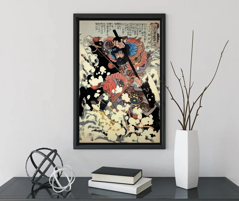 Японски Принт Укие-ъ Самурайски Бойна Девятихвостый Лисица Демон Плакат Платно Стенно Изкуство За Всекидневна Декор Спални - 1