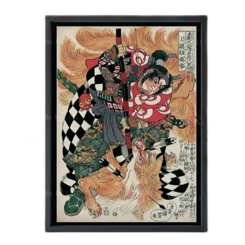 Японски Принт Укие-ъ Самурайски Бойна Девятихвостый Лисица Демон Плакат Платно Стенно Изкуство За Всекидневна Декор Спални - 3