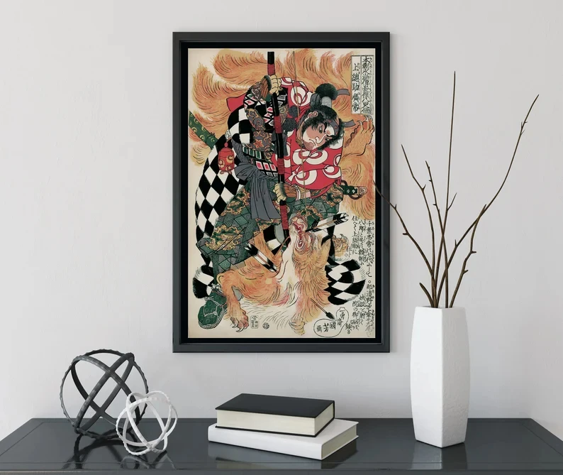 Японски Принт Укие-ъ Самурайски Бойна Девятихвостый Лисица Демон Плакат Платно Стенно Изкуство За Всекидневна Декор Спални - 4