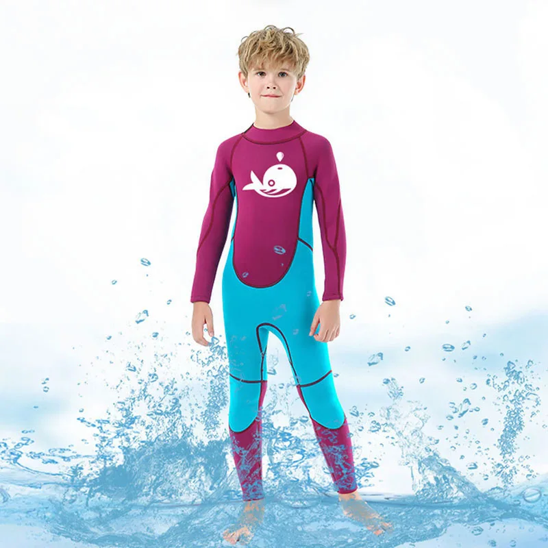 2,5 ММ неопреновый водолазный костюм, детски cartoony цял бански с дълъг ръкав, слънце и топъл костюм за сърф, бански костюми - 1
