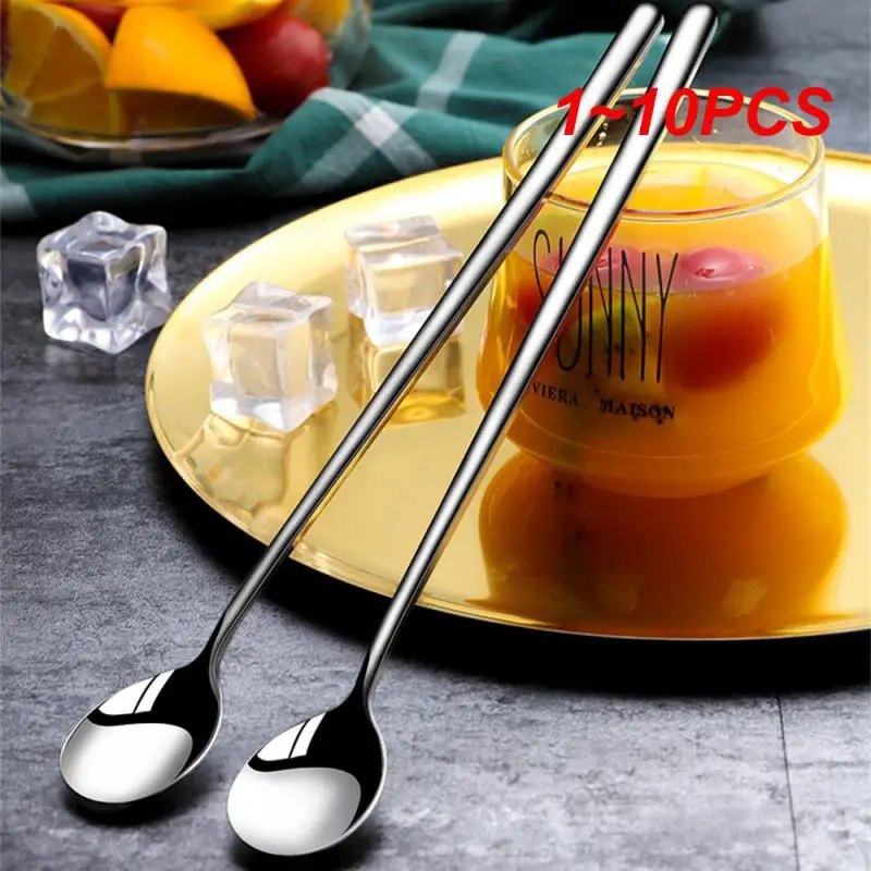 1-10 бр. Чаена лъжичка от неръждаема стомана 304 с дълга дръжка, лъжица за разбиване на сладък чай за сладолед лъжичка за пикник, Кухненски Супени Бар инструменти - 0