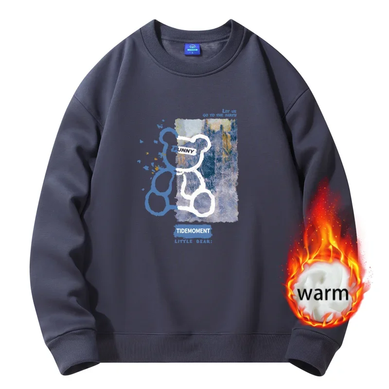 Зимно облекло за мъже Пуловер с кръгло деколте Дизайнерски дрехи, Мъжки графични качулки Памук свободен плюшено топ в стил Харадзюку Новост 2023 година - 4