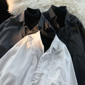 2023 Мъжки ризи с дълъг ръкав в стил Мозайка, Свободна Модерна блуза райе, мъжки градинска Дрехи, Ежедневни Реколта върховете в Корейски стил, P101