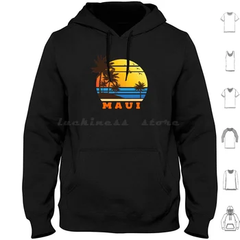 Hoody Maui от памук с дълъг ръкав, Мауи, Хавай, на Острова за красота, Океанските вълни, слънце, тропическа вода, плаж, сърф, Син на почивка
