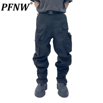 PFNW Пролет-Лято Мъжка мода В Стил Сафари, Свободна е Тъмната Дрехи, прави Панталони-Карго, Модни Панталони Techwear Със Защита От бръчки, 12Z1104