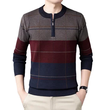 Есен 2023, Мъжки пуловер, с цип за една четвърт от един Кръгъл отвор, вязаный пуловер, Топло ежедневно мъжко облекло