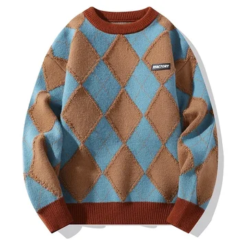 Есенните и зимните пуловери за мъже с по-дебел и свободен кръгло деколте, универсална основа за двойки