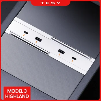 За Tesla Model 3 Highland 2024 65 W Зарядно устройство за разширяване на Централното управление кабел за зареждане Плъзгащи USB HUB Аксесоари Удължител Бърз, Интелигентен