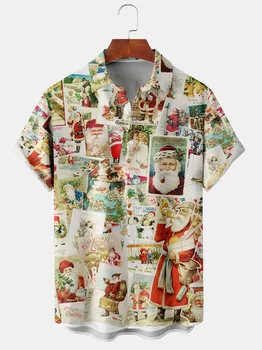 Мъжки Коледни Елементи, Риза с Дядо пощенска картичка, Риза с чувство на фестивала, Летни Ежедневни блузи копчета с къс ръкав