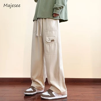 Мъжки панталони в японски стил, обикновена, с големи джобове, Пролетни Широки панталони за почистване, Универсална градинска облекло Harajuku Safari за почивка 