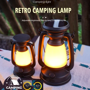 Нова Ретро лампа, Трицветна Led Източник на светлина с плавно затъмняване, Преносима Подвесная Слънчеви зареждане, USB, външно осветление за къмпинг
