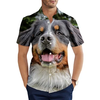 Ризи HX Hawaii Със забавни животни, Bernese mountain dog, Улыбающаяся 3D графика, Ежедневни ризи, Летни блузи с къс ръкав, камизы S-5XL